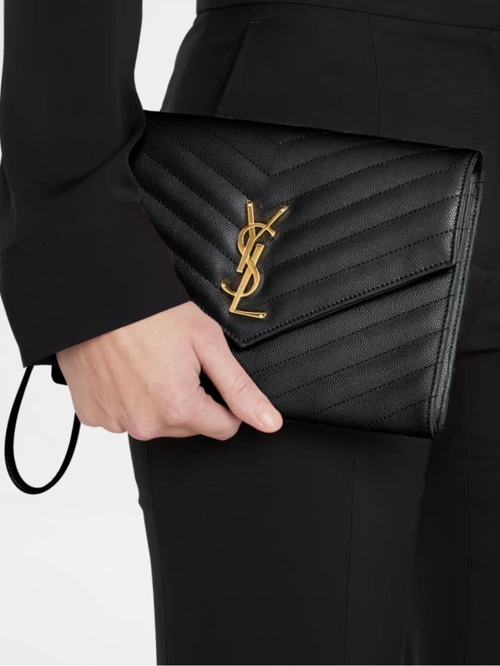 YSL Cassandre Matelasse Flap Pouch in Quilted Grain De Poudre Embossed Leather
